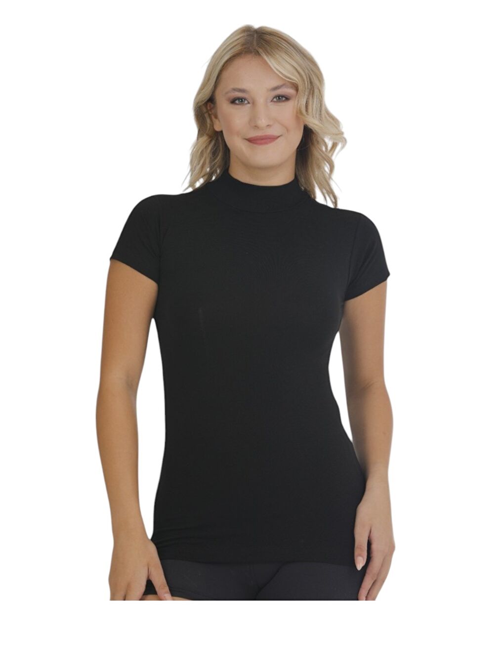 Siyah Yarım Balıkçı Kısa Kol Kadın Atlet 2'li-1