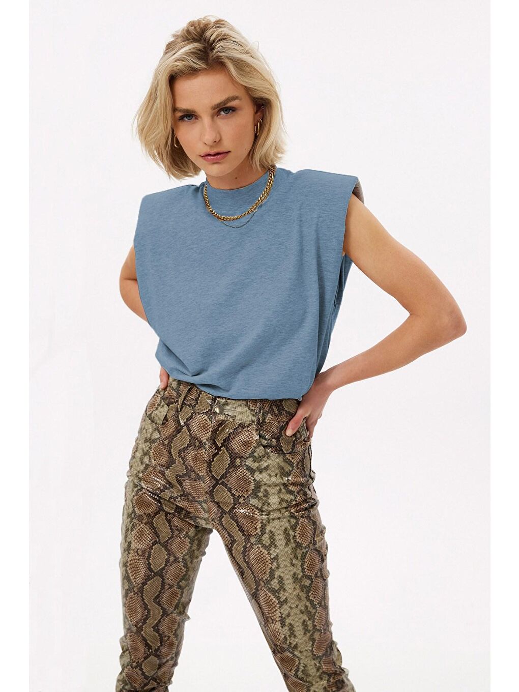 Mavi Vatkalı Tişört Mg900-1