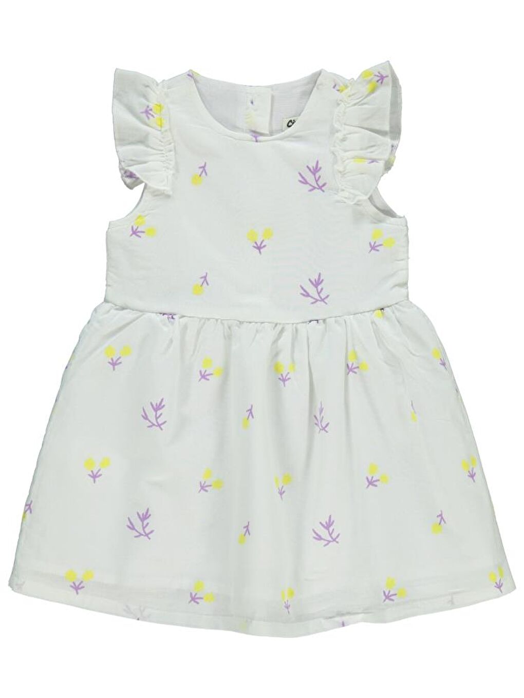 Ekru Girls Çiçek Baskılı 2-5 Yaş Elbise-1