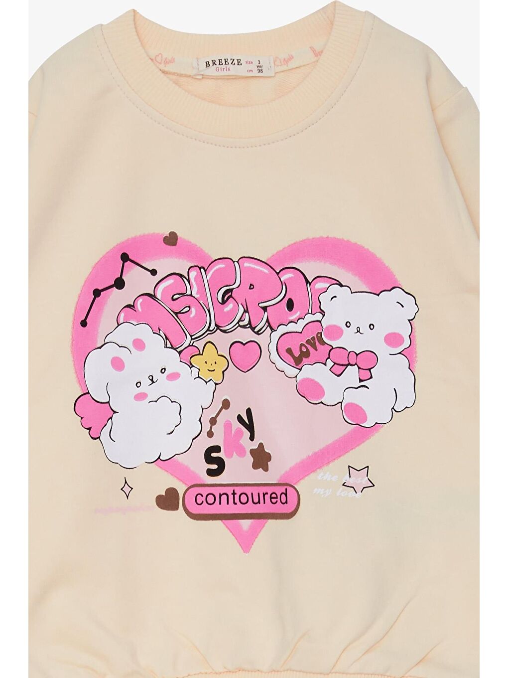 Ekru Kız Çocuk Sweatshirt Kalp Baskılı Krem (2-6 Yaş)-2
