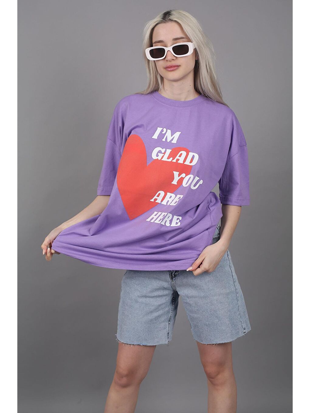 Lila Baskılı Tişört Mg1202-2