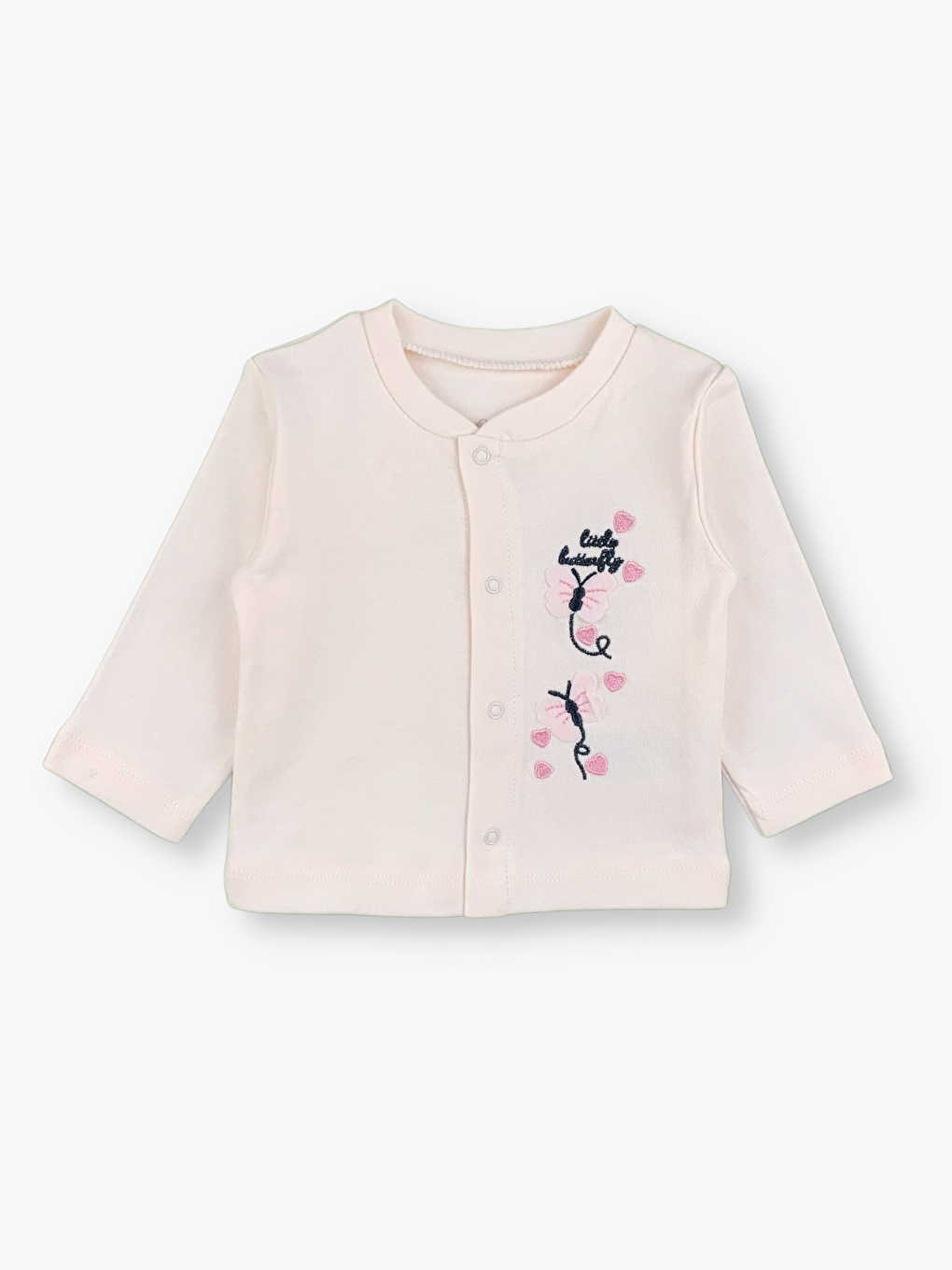 Pembe Bisiklet Yaka Uzun Kollu Nakışlı Kız Bebek 2’li Takım-1