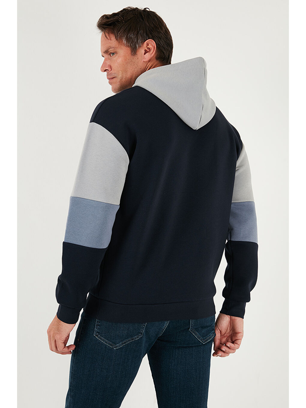 Lacivert Pamuklu Regular Fit Kapüşonlu İçi Tüylü Yumuşak Şardonlu Erkek Sweat 5905299-6