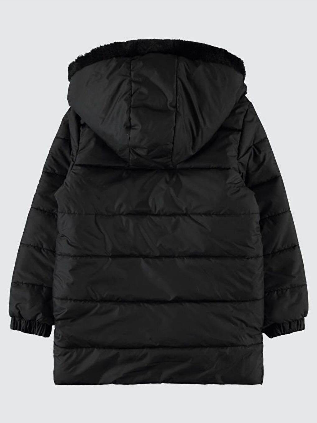 Siyah Girls Yakası Kürklü 10-13 Yaş Mont-1