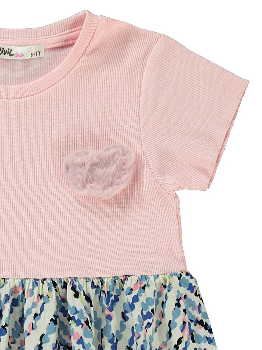 Pembe Girls Kalp Desenli 2-5 Yaş Elbise