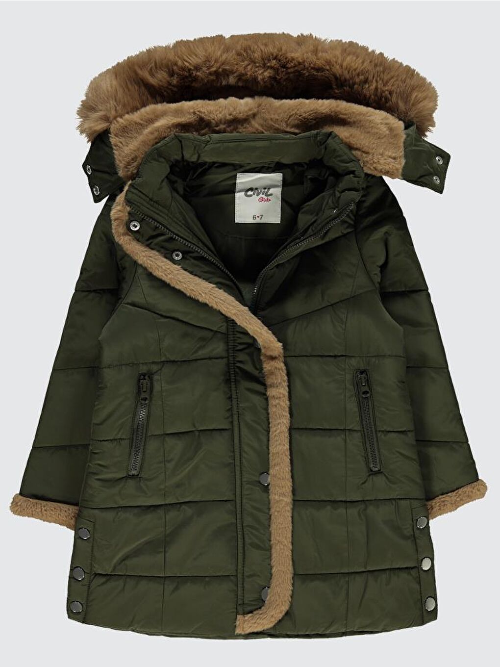 Haki Girls Kol Ve Pat Pelüşlü 6-9 Yaş Mont