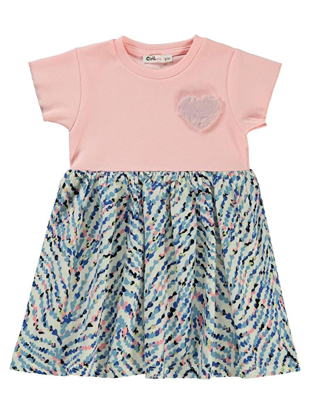 Pembe Girls Kalp Desenli 2-5 Yaş Elbise-2