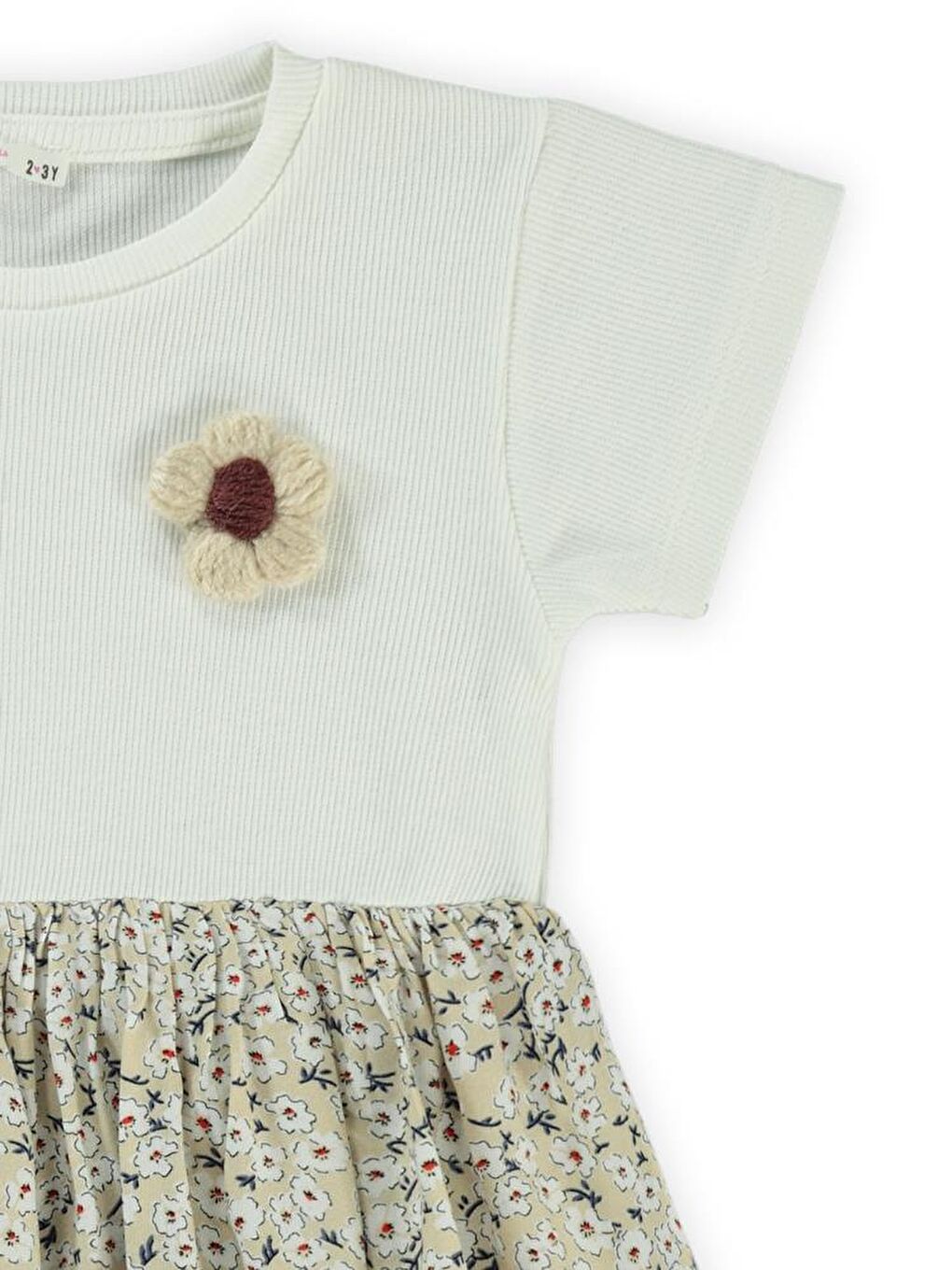 Bej Girls Çiçek Desenli 2-5 Yaş Elbise-1