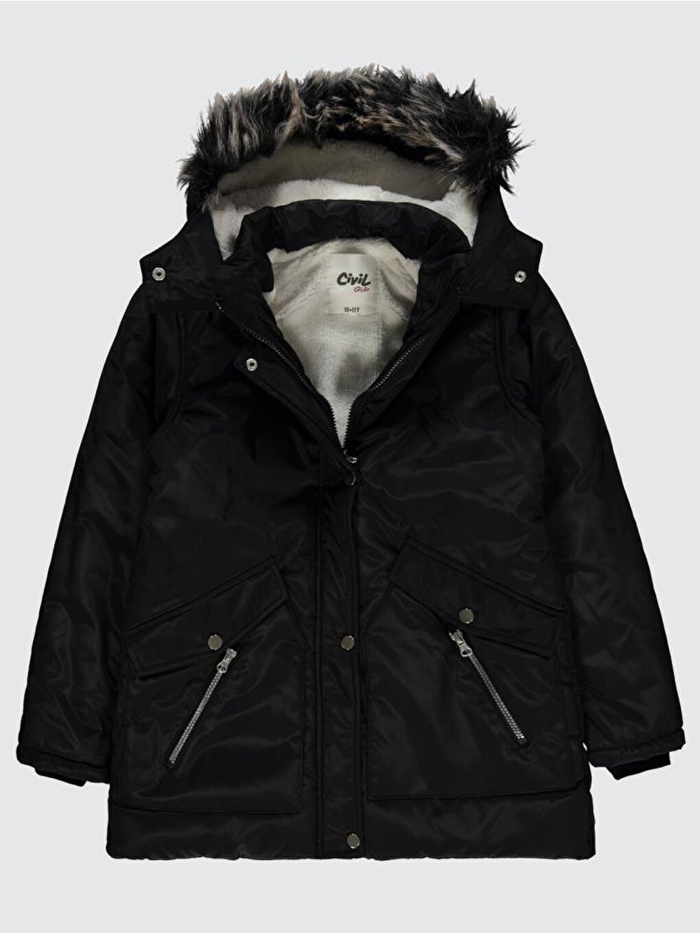 Siyah Girls Fermuar Cepli 10-13 Yaş Mont-1