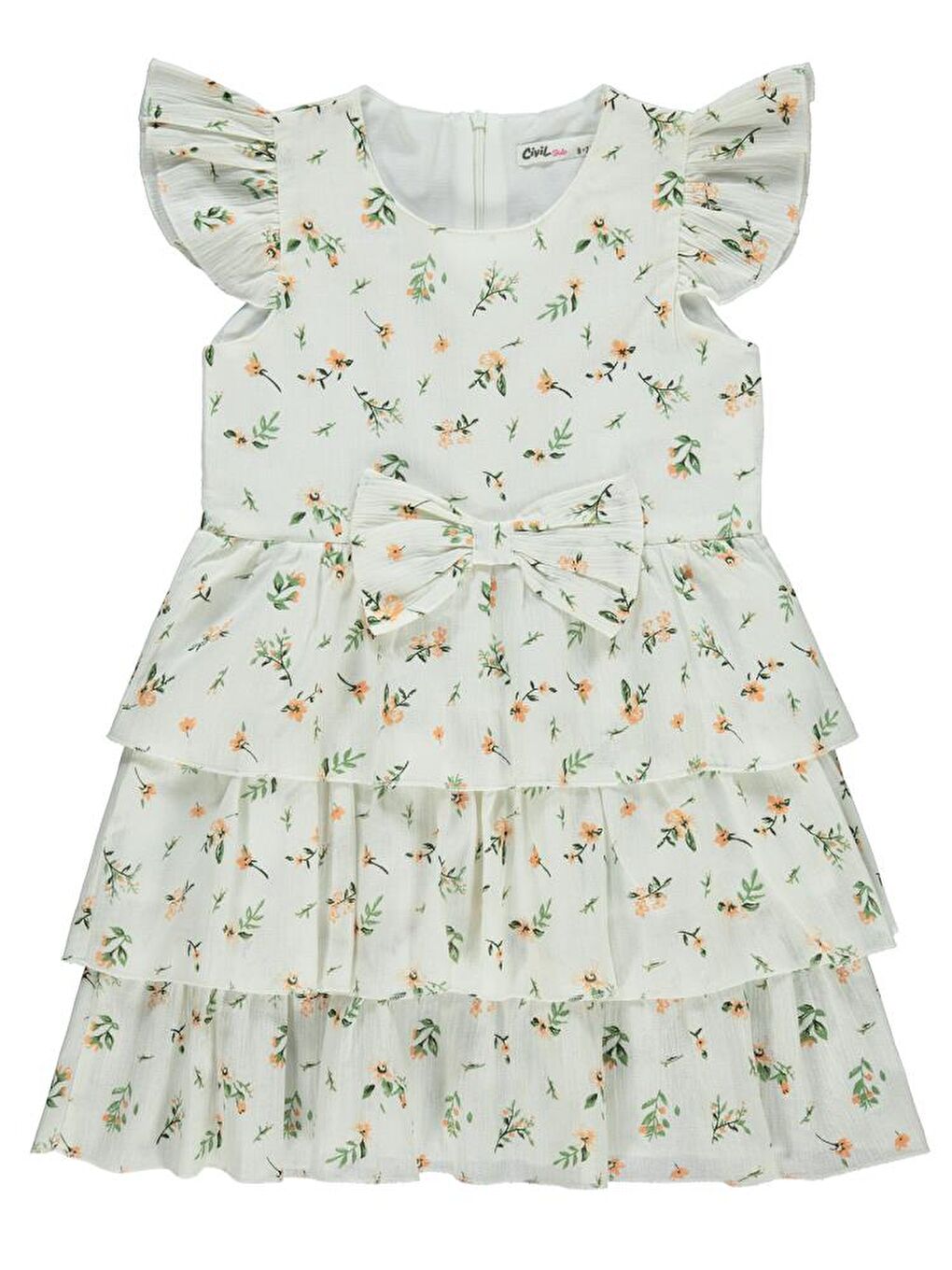 Beyaz Girls Katkat Etekli 6-9 Yaş Elbise