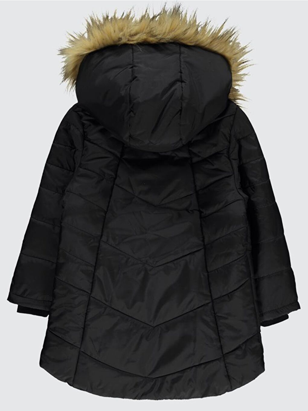 Siyah Girls Kapüşonu Tüylü 6-9 Yaş Mont-1