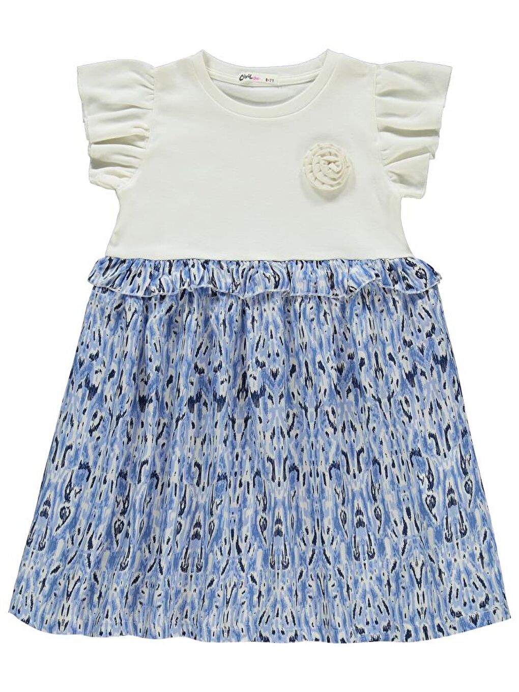 Ekru Girls Sulu Boya Desen 6-9 Yaş Elbise-1