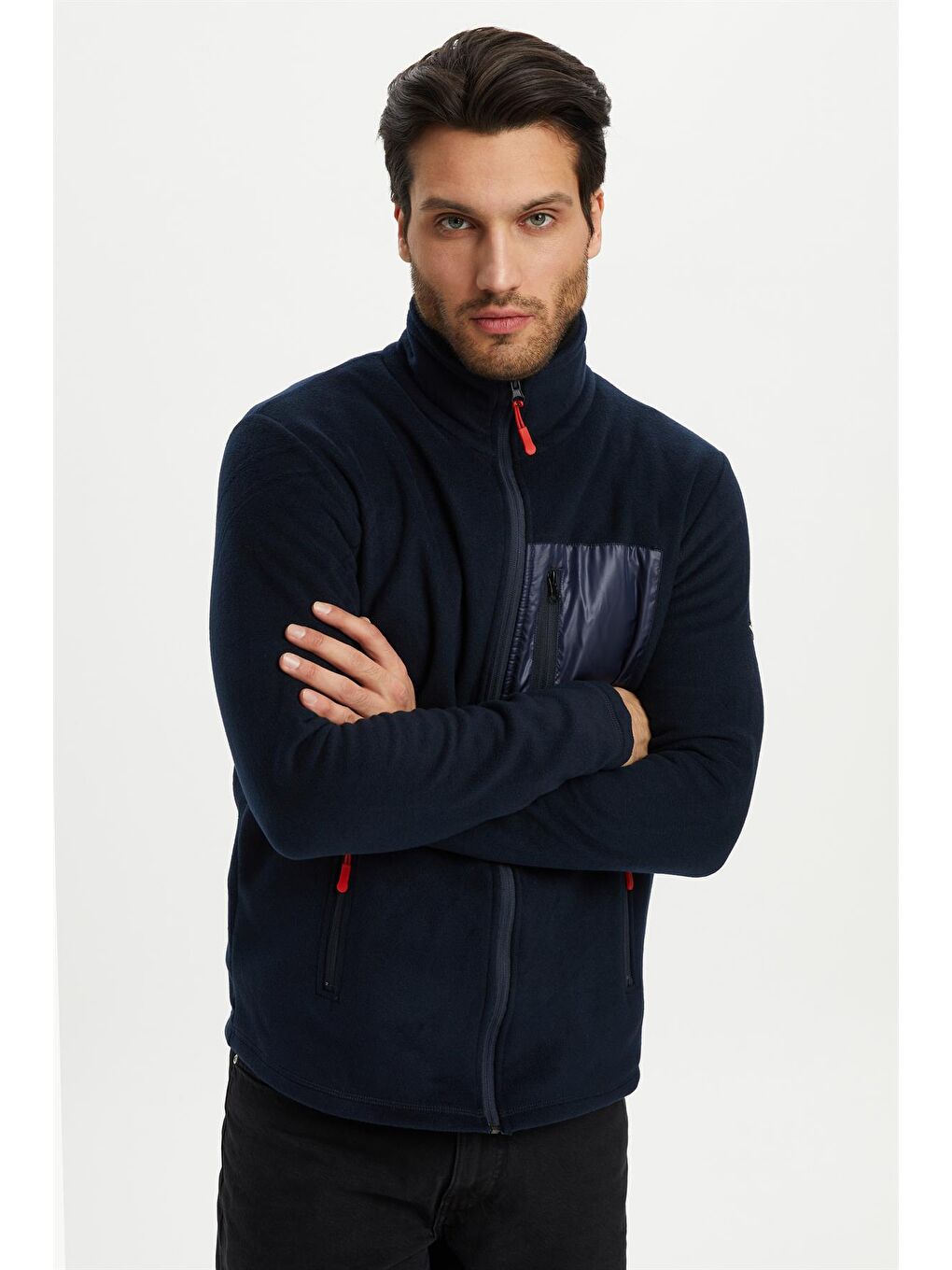 Lacivert Erkek Polar Göğüs Cep Detaylı Kışlık  Fermuarlı Sweatshirt PO-002