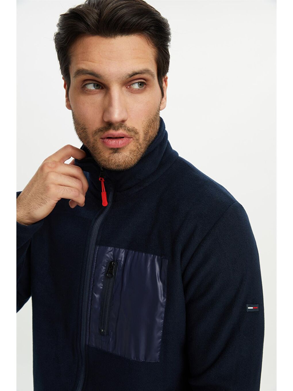 Lacivert Erkek Polar Göğüs Cep Detaylı Kışlık  Fermuarlı Sweatshirt PO-002-2