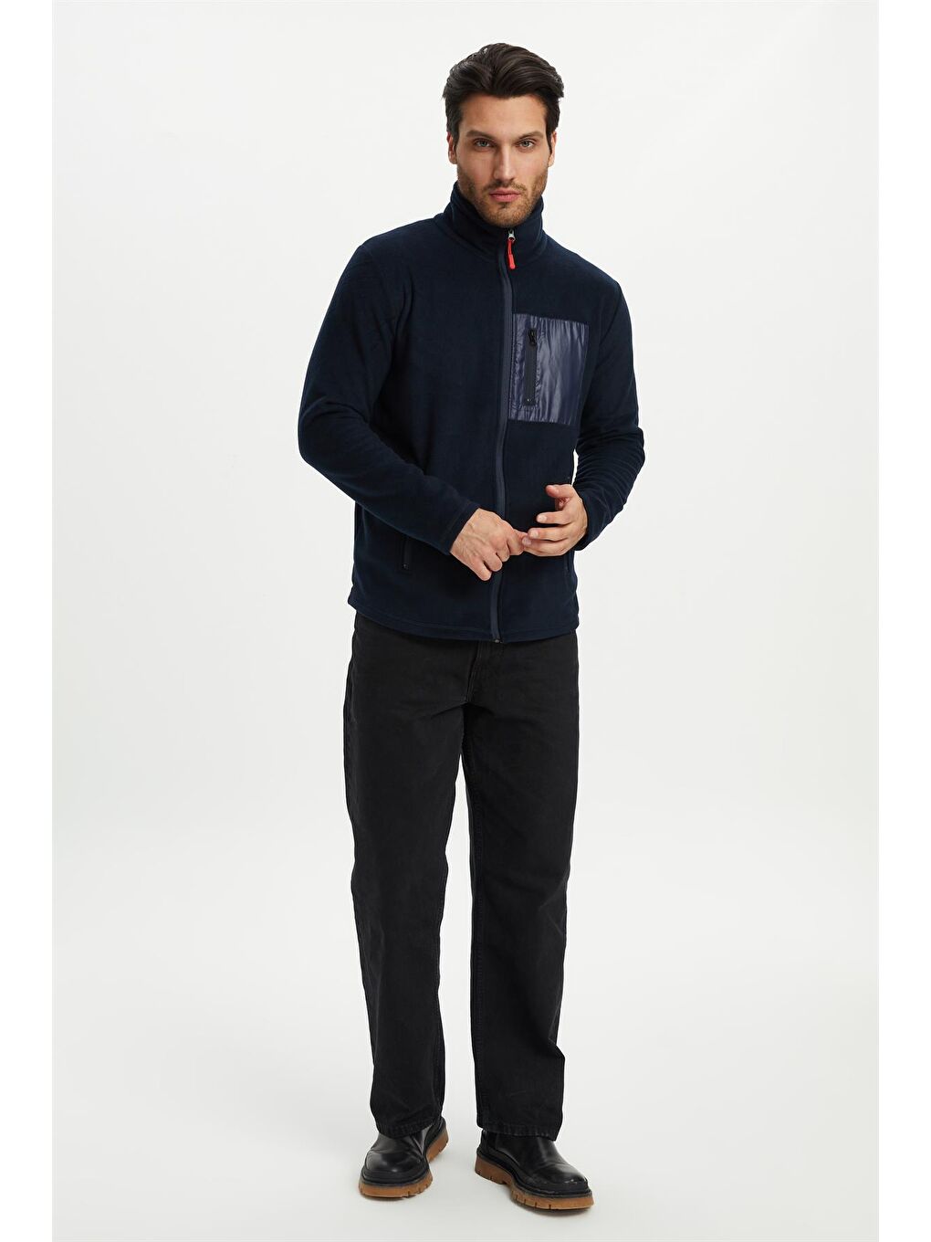 Lacivert Erkek Polar Göğüs Cep Detaylı Kışlık  Fermuarlı Sweatshirt PO-002-3
