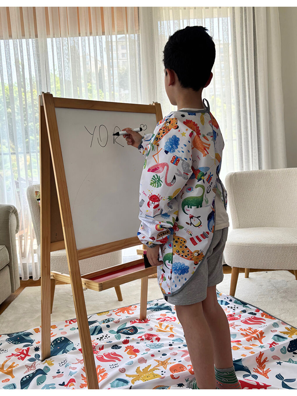 7-11yaş Jungle, Sıvı Geçirmez Makinede Yıkanabilir, Uzun Kollu Çocuk Faaliyet Aktivite Boyama Önlüğü-10