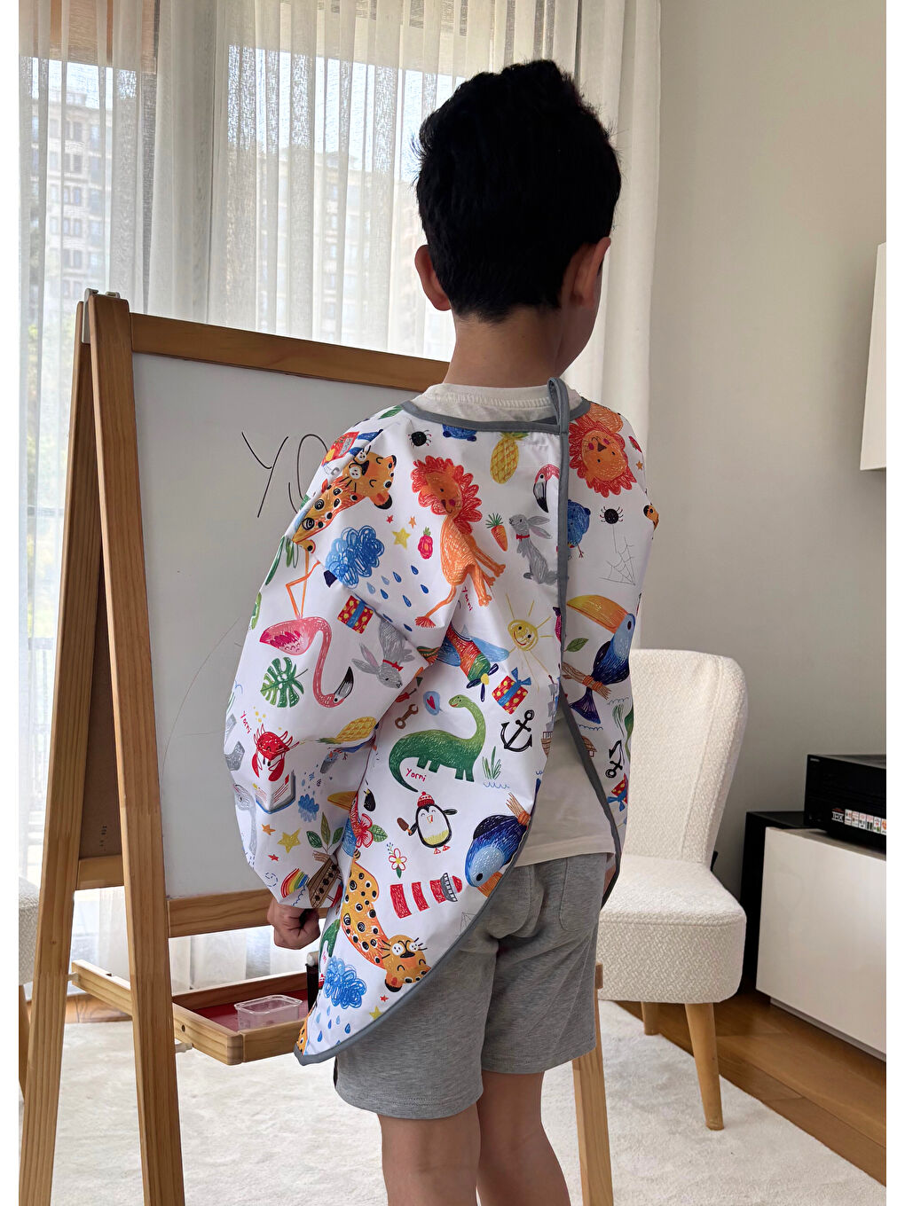 7-11yaş Jungle, Sıvı Geçirmez Makinede Yıkanabilir, Uzun Kollu Çocuk Faaliyet Aktivite Boyama Önlüğü-3