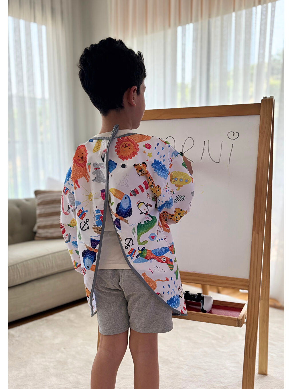 7-11yaş Jungle, Sıvı Geçirmez Makinede Yıkanabilir, Uzun Kollu Çocuk Faaliyet Aktivite Boyama Önlüğü-4