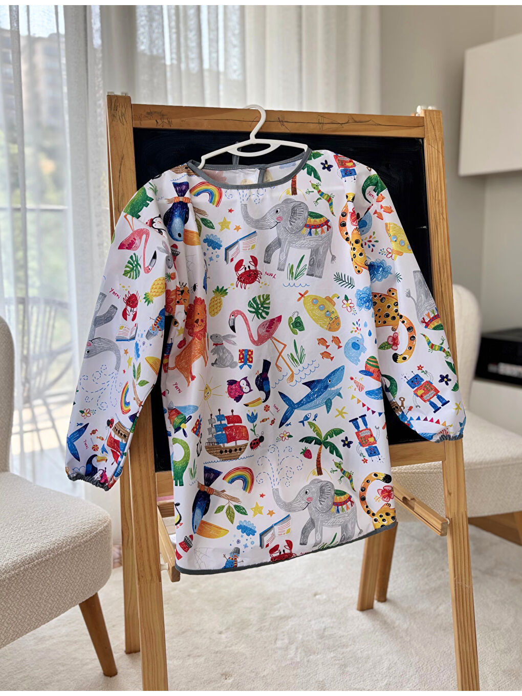 7-11yaş Jungle, Sıvı Geçirmez Makinede Yıkanabilir, Uzun Kollu Çocuk Faaliyet Aktivite Boyama Önlüğü-5