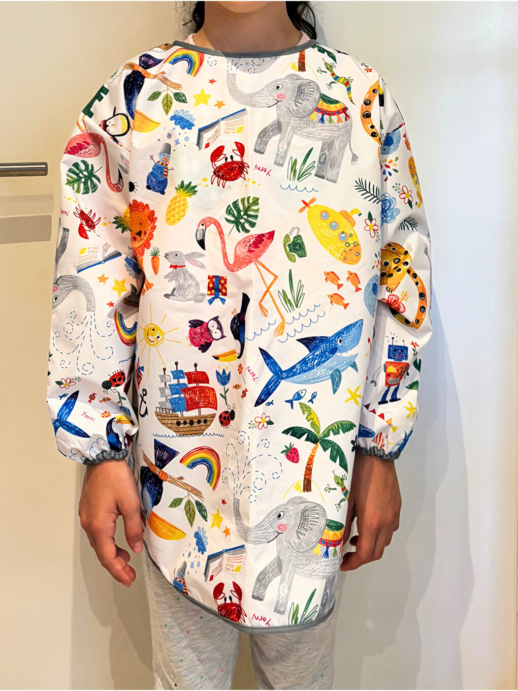 7-11yaş Jungle, Sıvı Geçirmez Makinede Yıkanabilir, Uzun Kollu Çocuk Faaliyet Aktivite Boyama Önlüğü