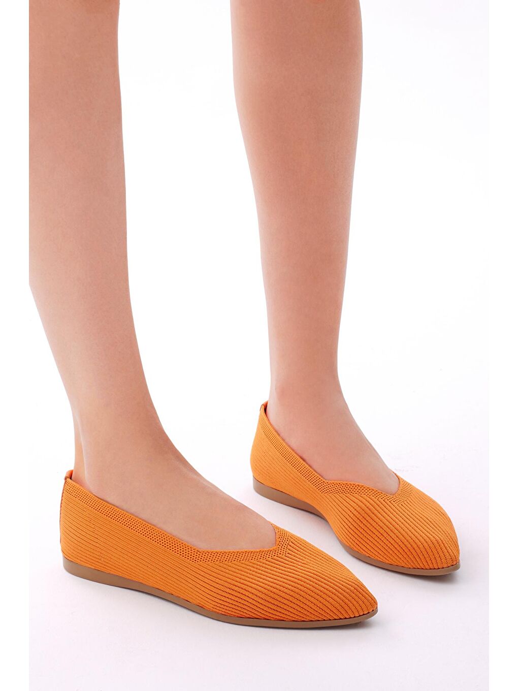 Kadın Turuncu Rahat Kalıp Düz Örgü Babet-1