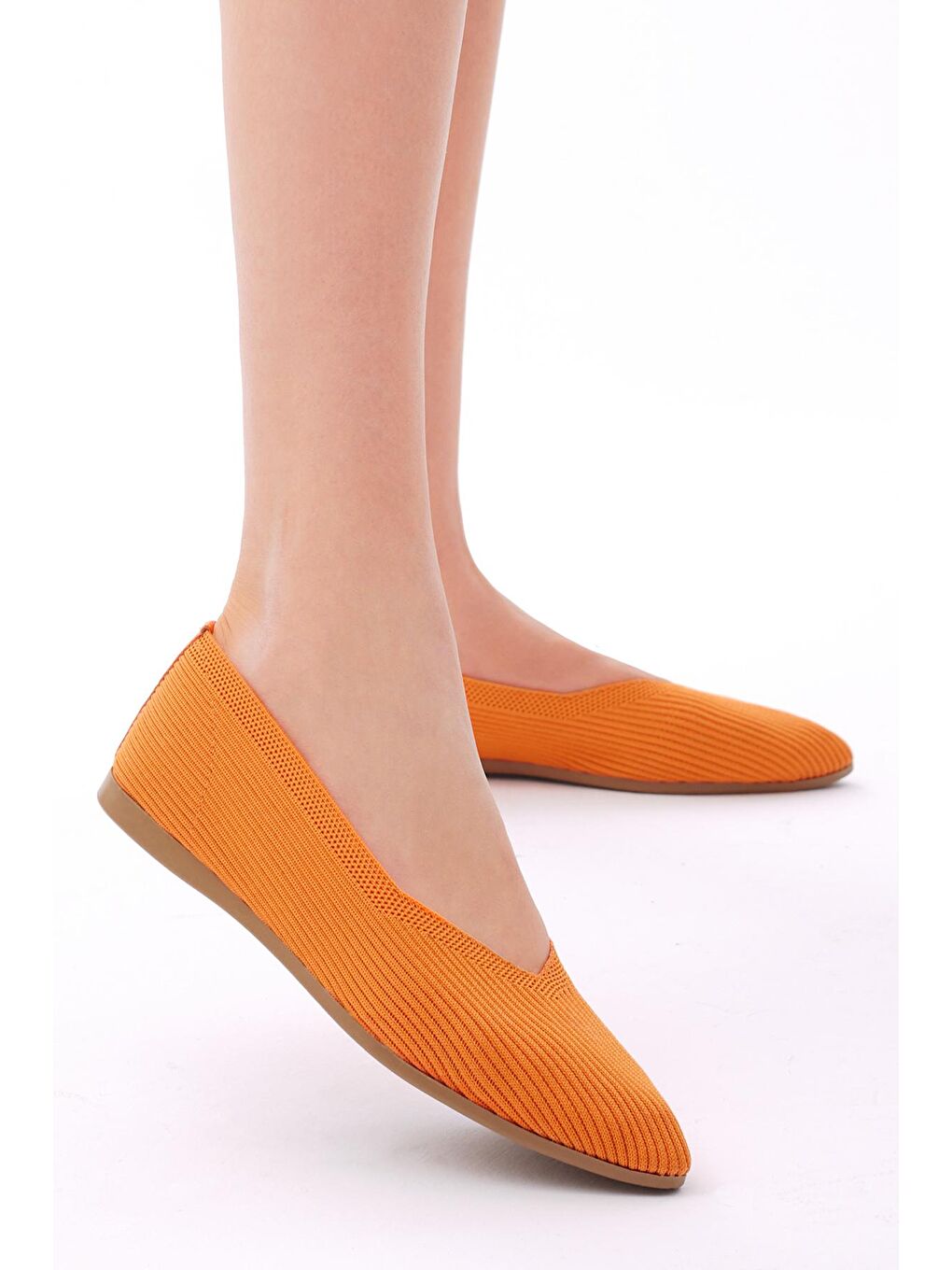 Kadın Turuncu Rahat Kalıp Düz Örgü Babet-2