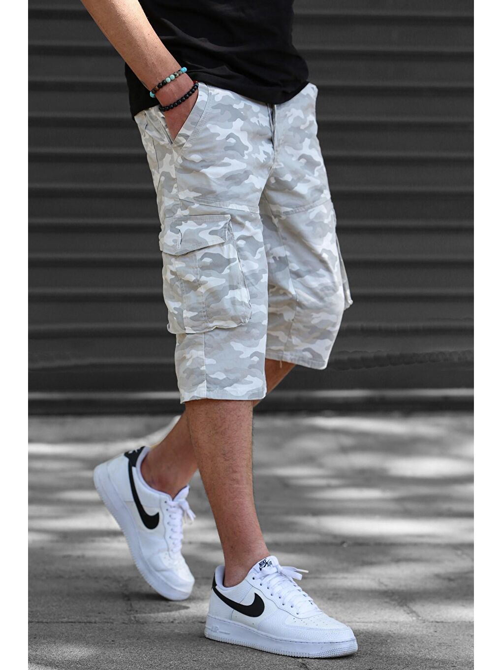 Haki Kamuflaj Gabardin Kargo Cep Erkek Kapri Şort 5754