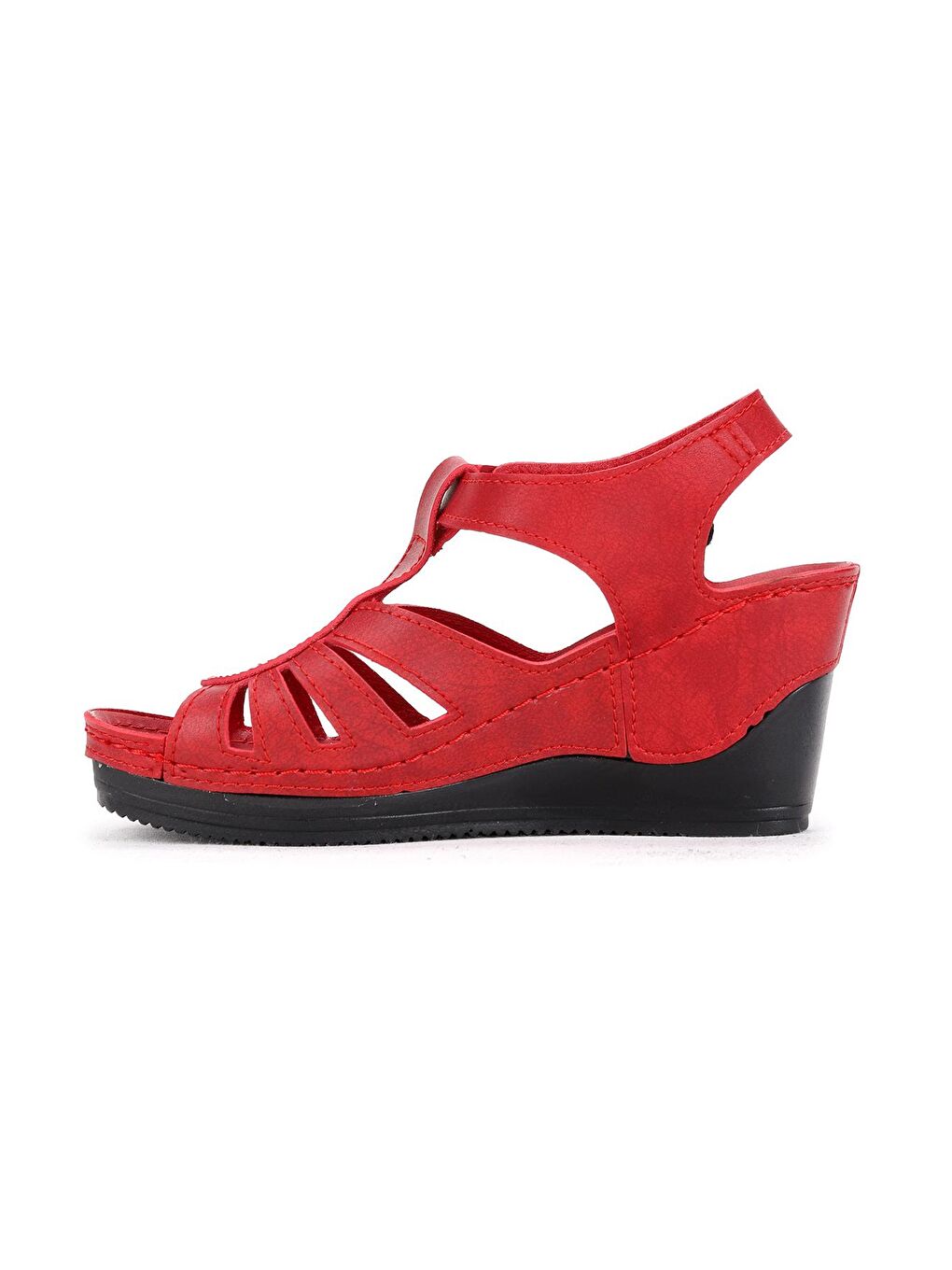 Kırmızı Günlük 8 Cm Topuklu Cırtlı Kadın Sandalet Ary 19-200-4