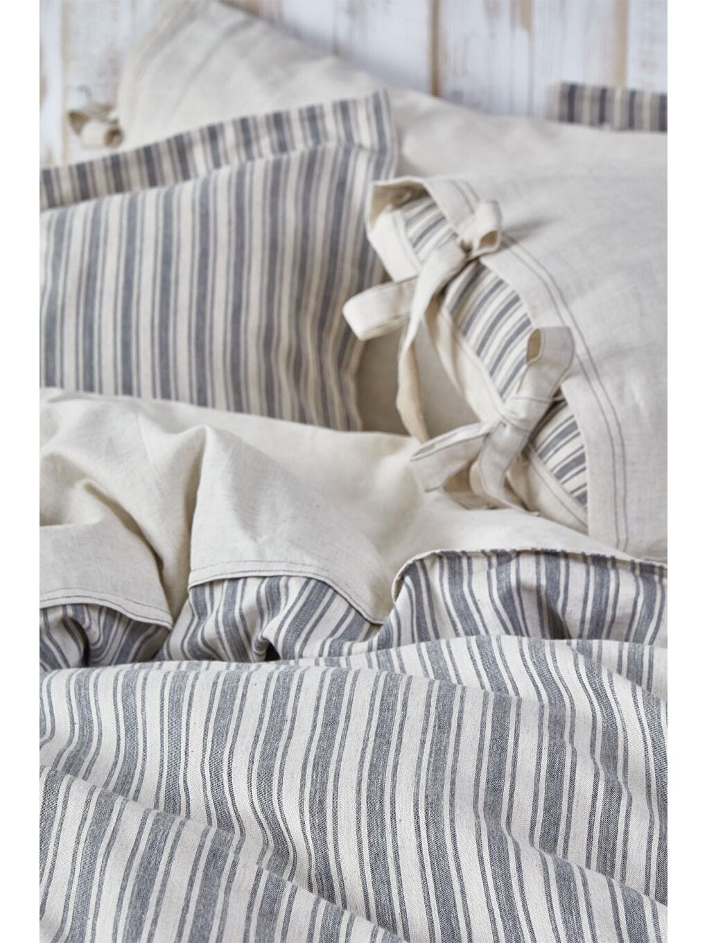 Antrasit Ala Battal Boy Nevresim Takımı %100 Organik Pamuk Keten-1