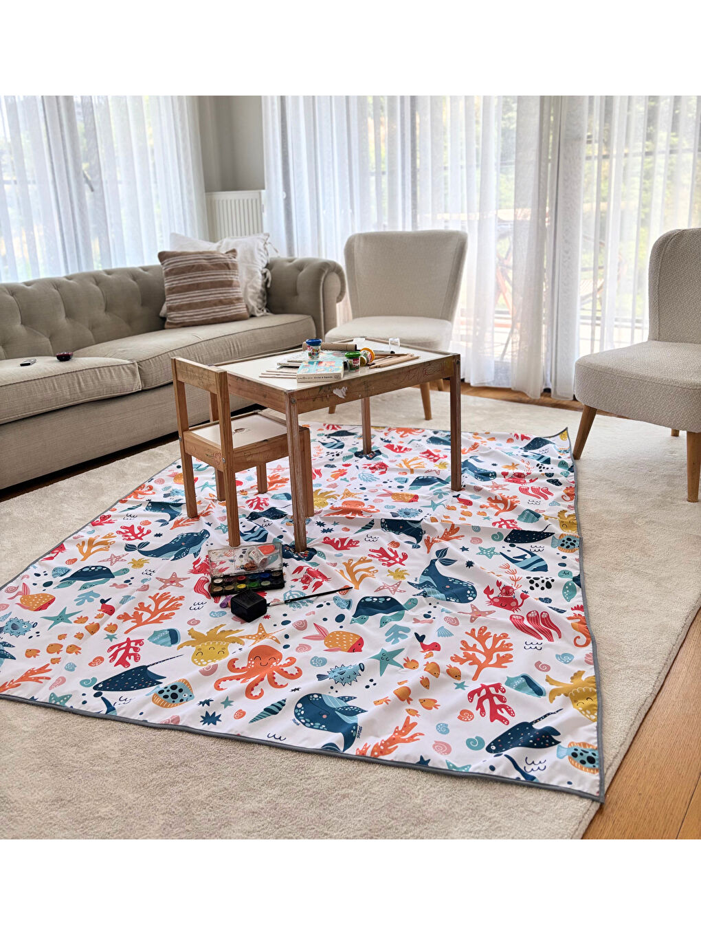 Ocean, 145x250cm, Sıvı Geçirmeyen Çok Amaçlı Aktivite Örtüsü; Bakım Örtüsü, Yer, Masa ve Yatak için-6