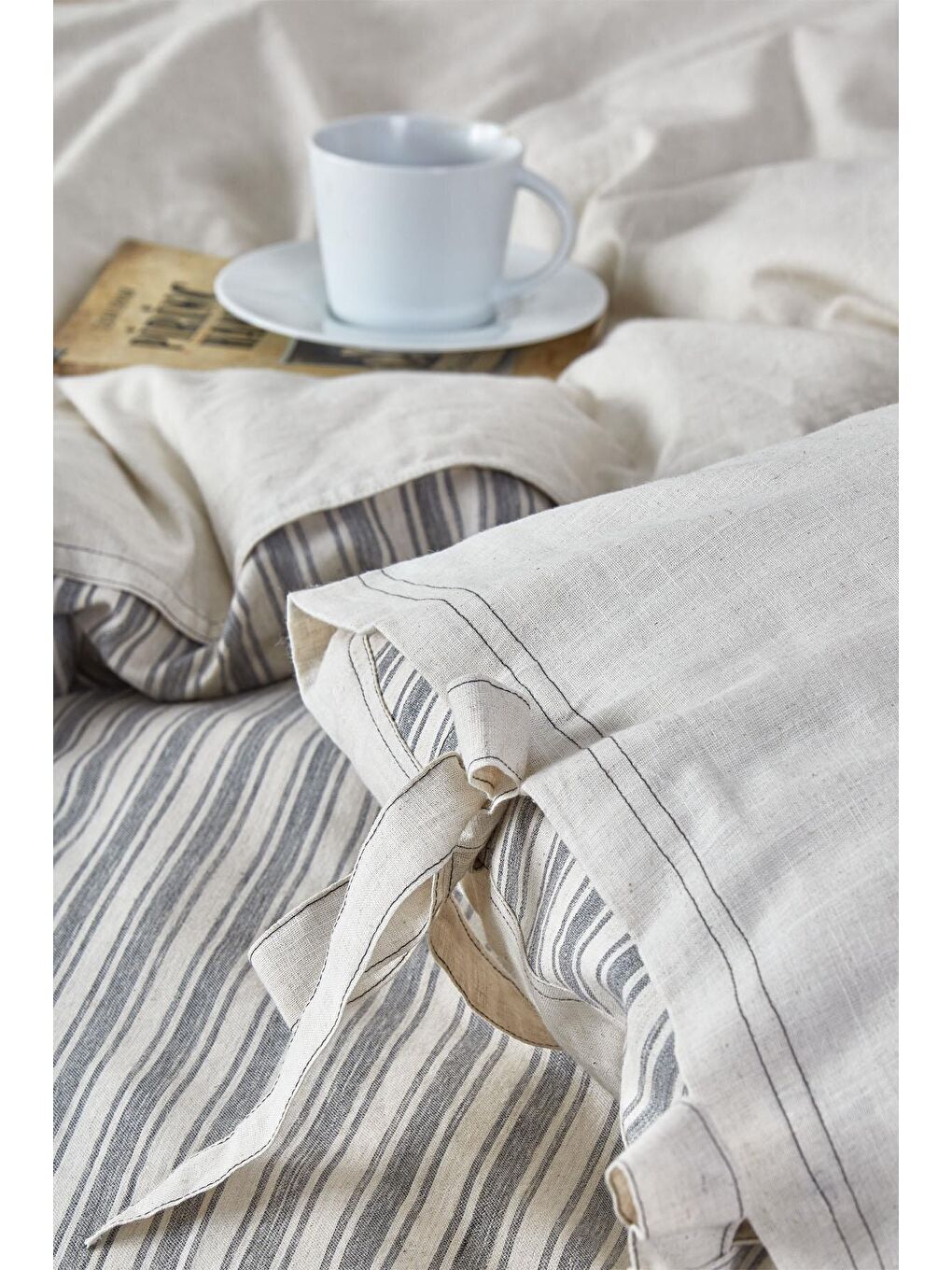 Antrasit Ala Battal Boy Nevresim Takımı %100 Organik Pamuk Keten-2