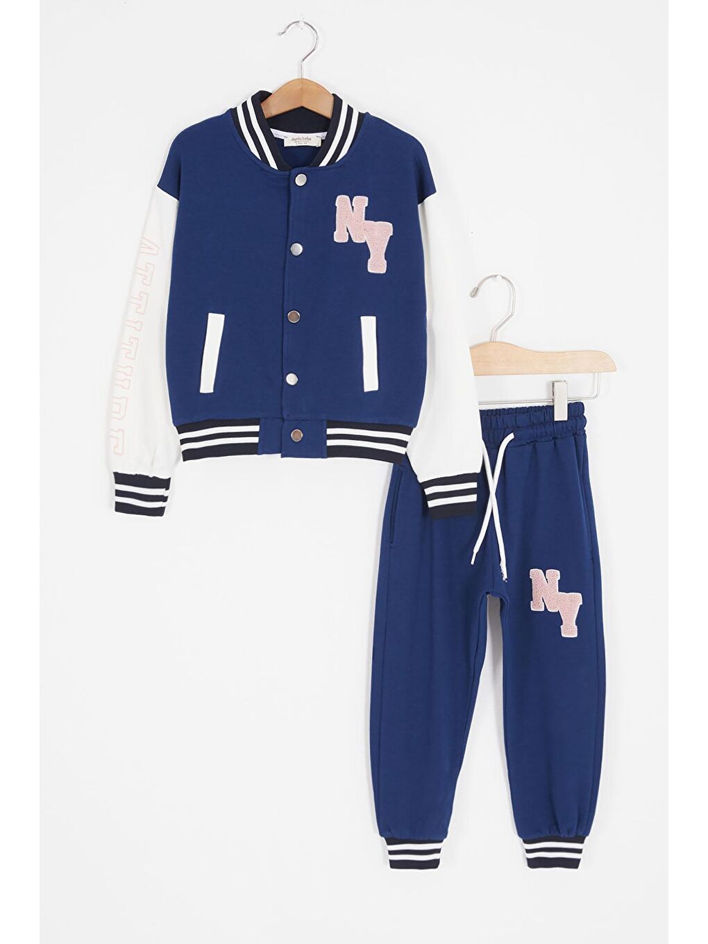 Lacivert NY Nakışlı Sırt Baskılı Kız Çocuk Kolej Eşofman Takımı 16935