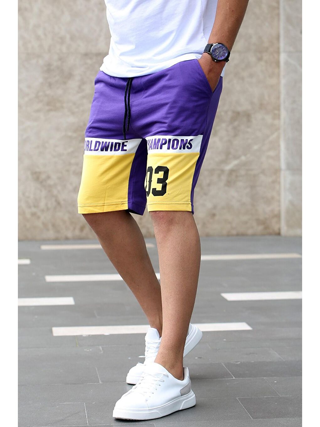 Renk Bloklu Mor Şort 2920