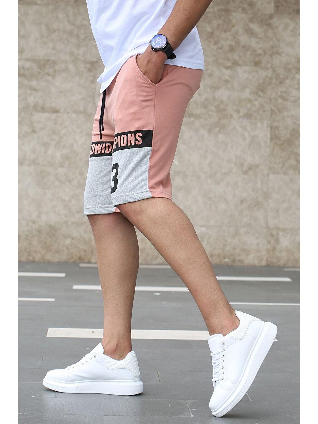 Pembe Renk Bloklu Pudra Şort 2920