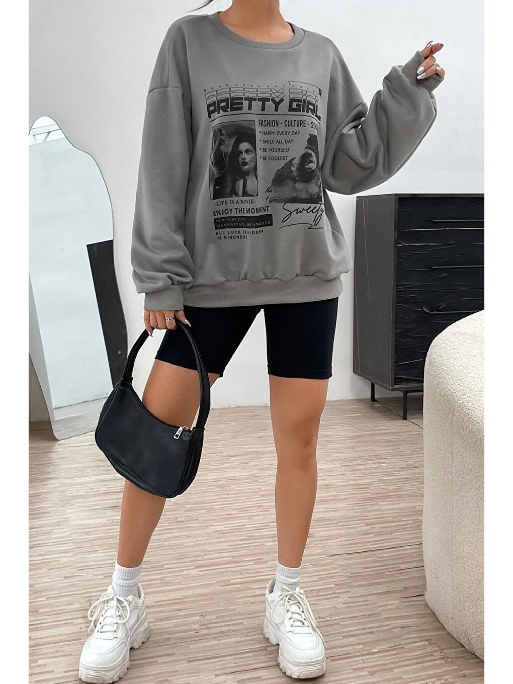 Madmext Füme Baskılı Oversize Kadın Sweatshirt  MG1923 - 2