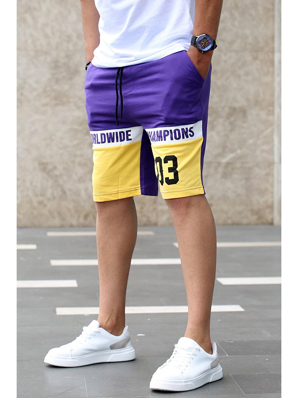 Renk Bloklu Mor Şort 2920-1