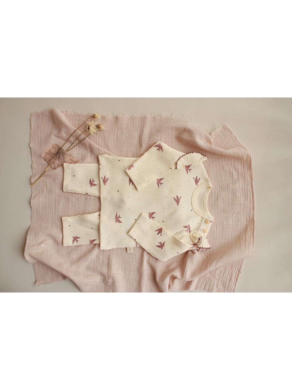 Ekru Kırlangıç Baskılı Fancy Girls Alt Üst Takım-1