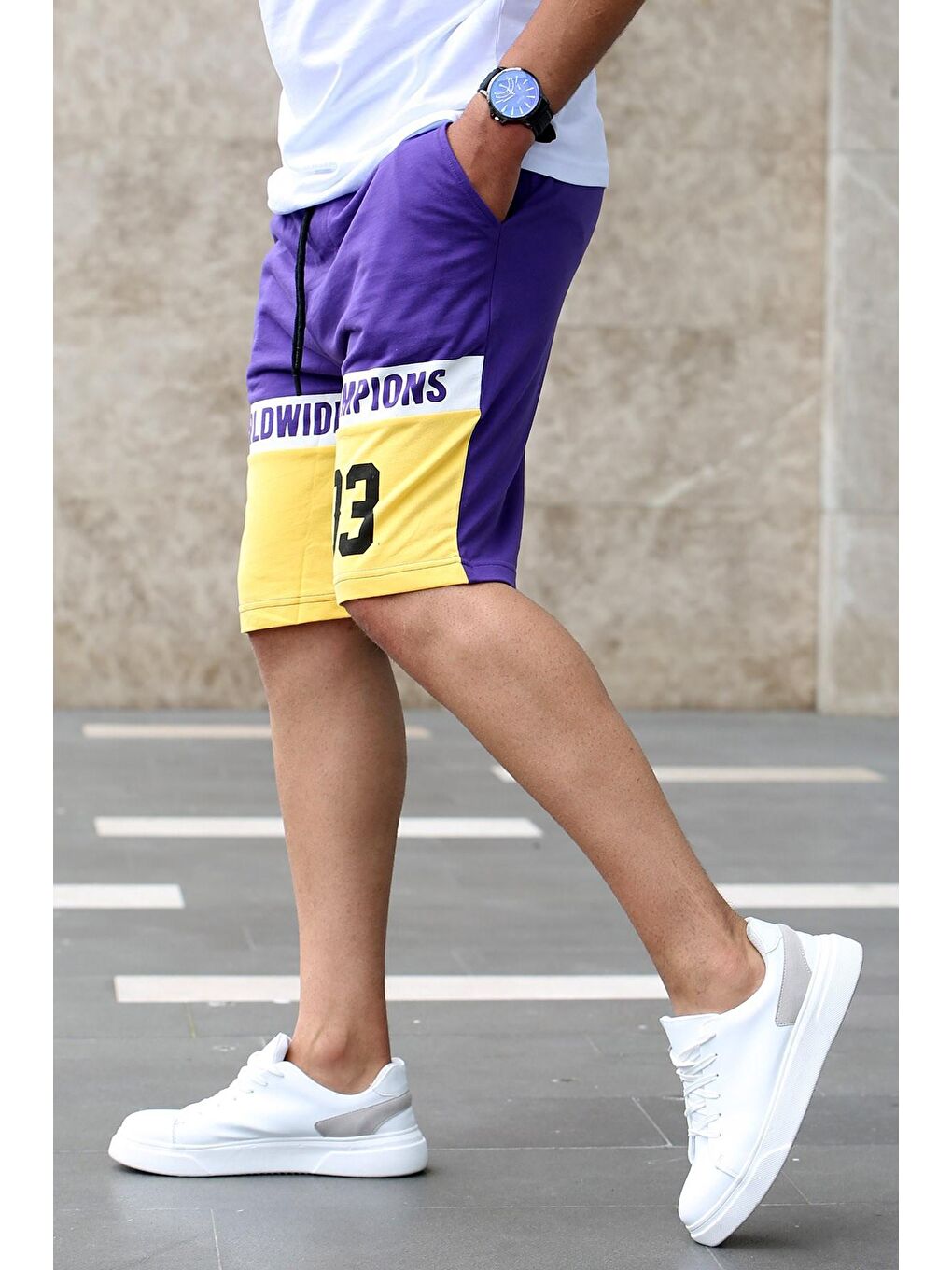 Renk Bloklu Mor Şort 2920-2