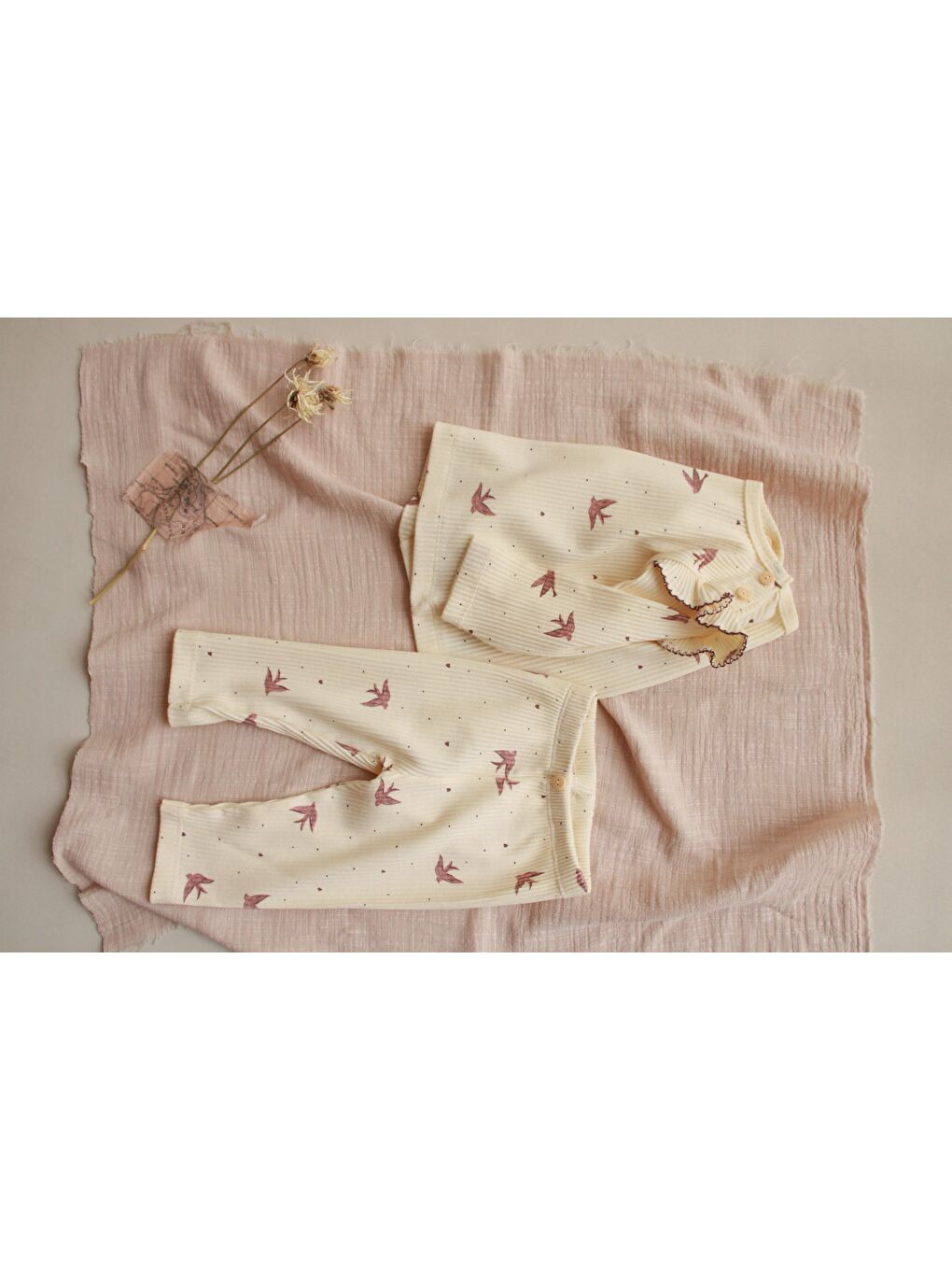 Ekru Kırlangıç Baskılı Fancy Girls Alt Üst Takım-2