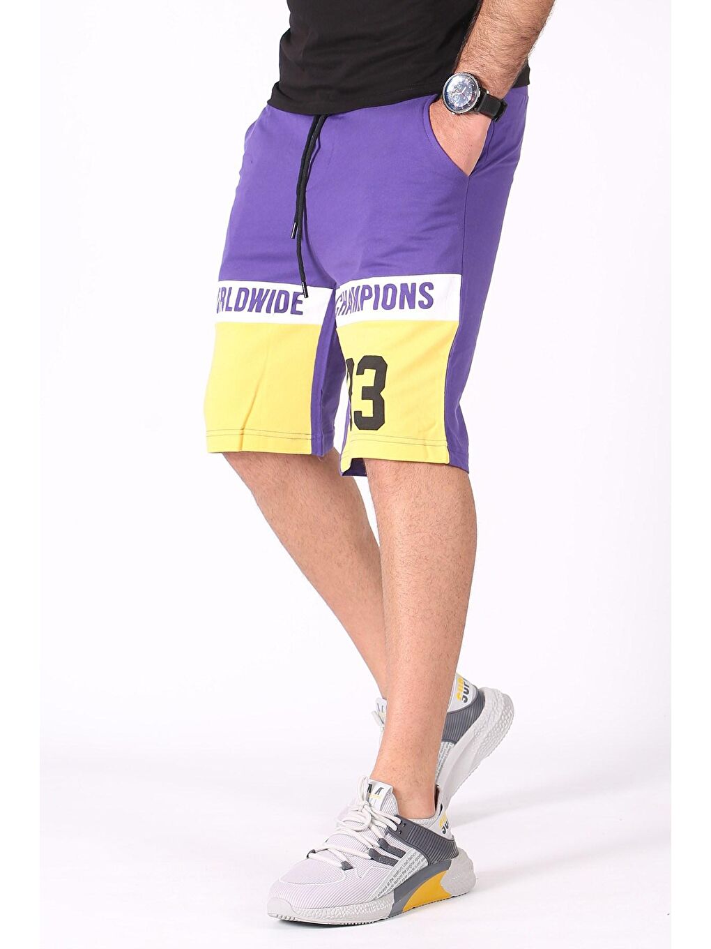 Renk Bloklu Mor Şort 2920-3