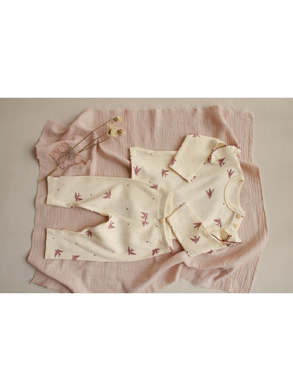 Ekru Kırlangıç Baskılı Fancy Girls Alt Üst Takım-4