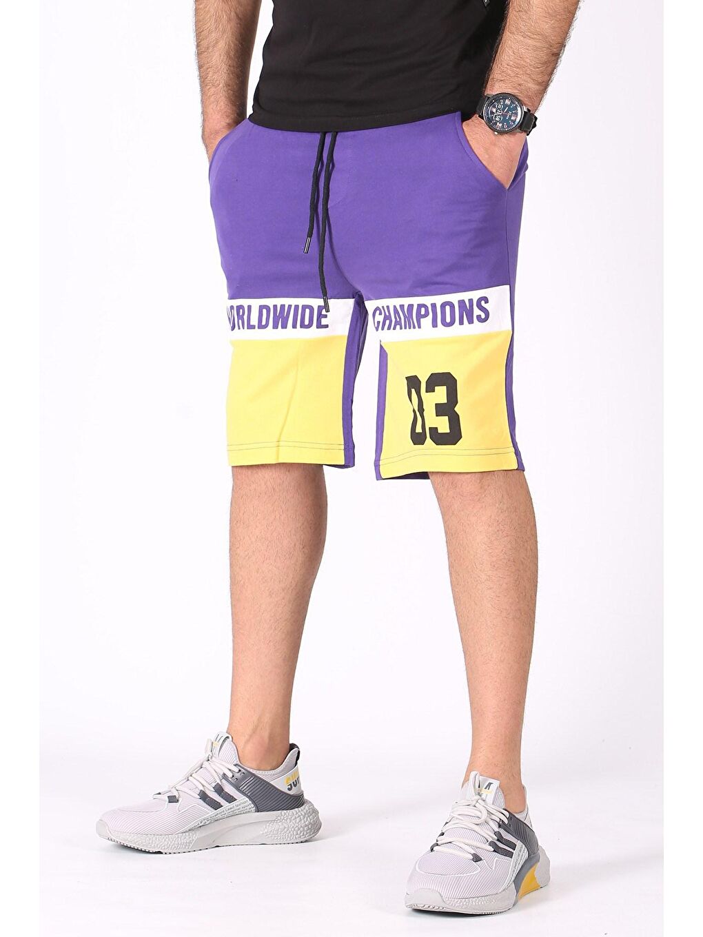 Renk Bloklu Mor Şort 2920-4