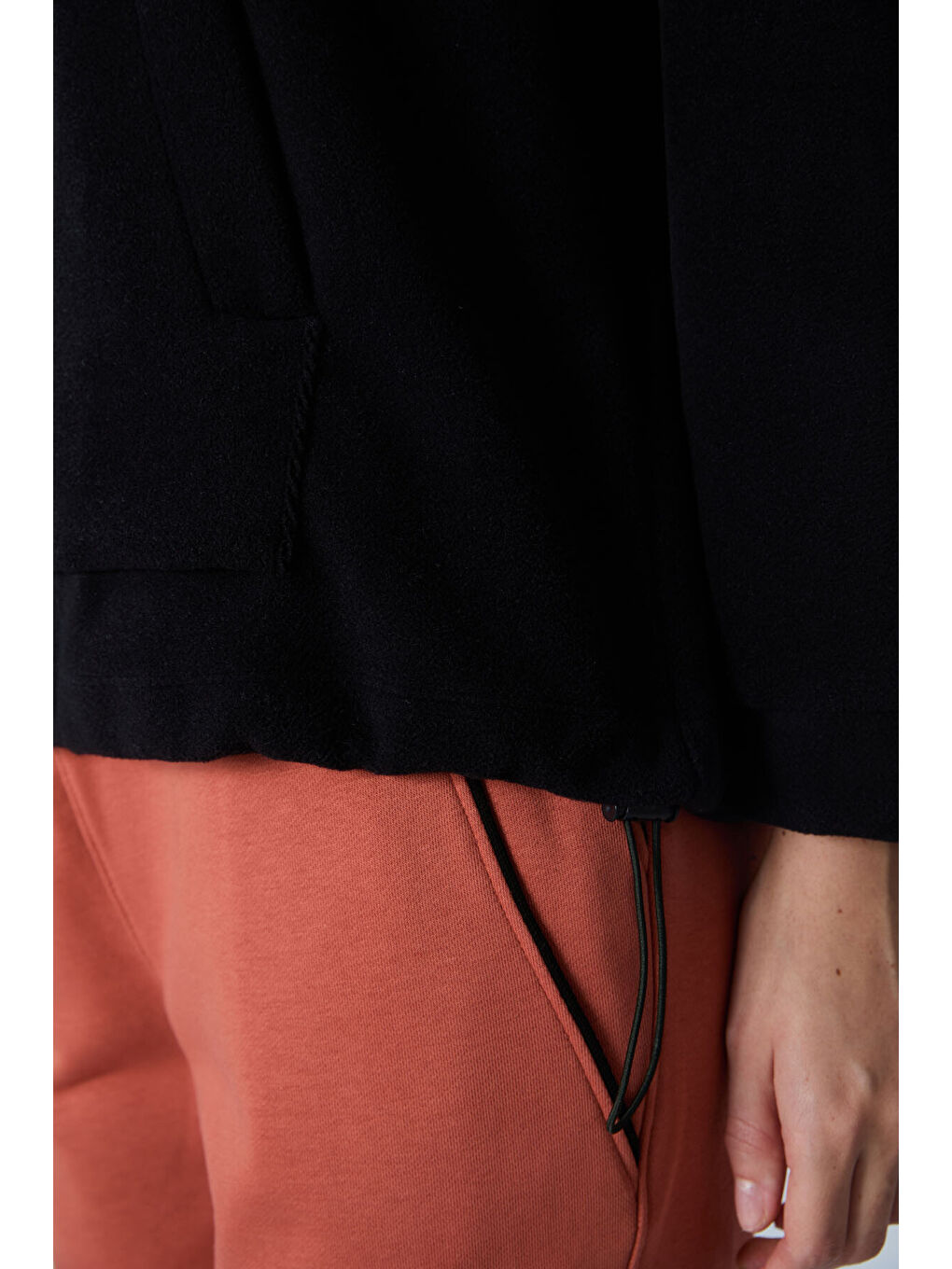 Siyah Kalın Yumuşak Dokulu Hoodie Oversize Nakışlı Polar Kadın 97292-1