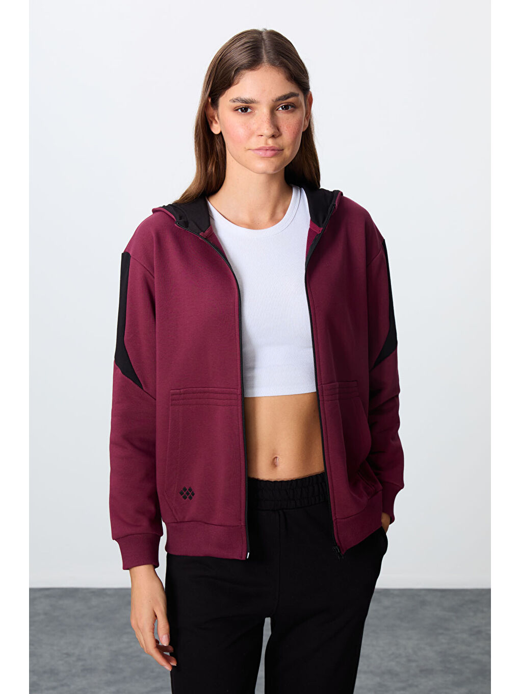 Mor Pamuklu Kalın Kapüşonlu Kadın Eşofman Takım   95-1