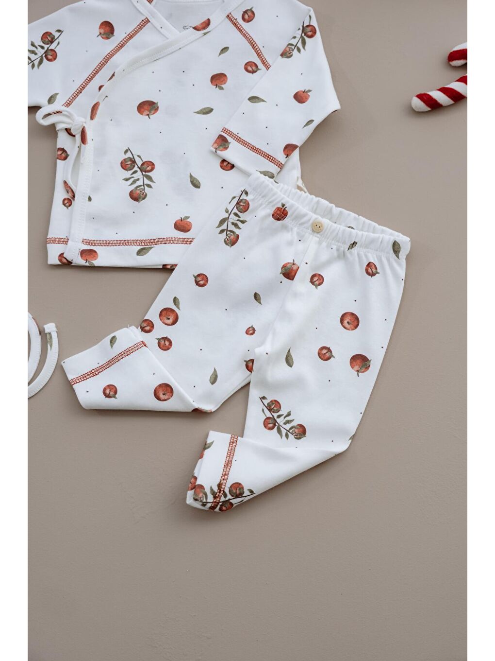 Beyaz Elma Baskılı Pure Hug Serisi Kruvaze 3'lü Takım-7