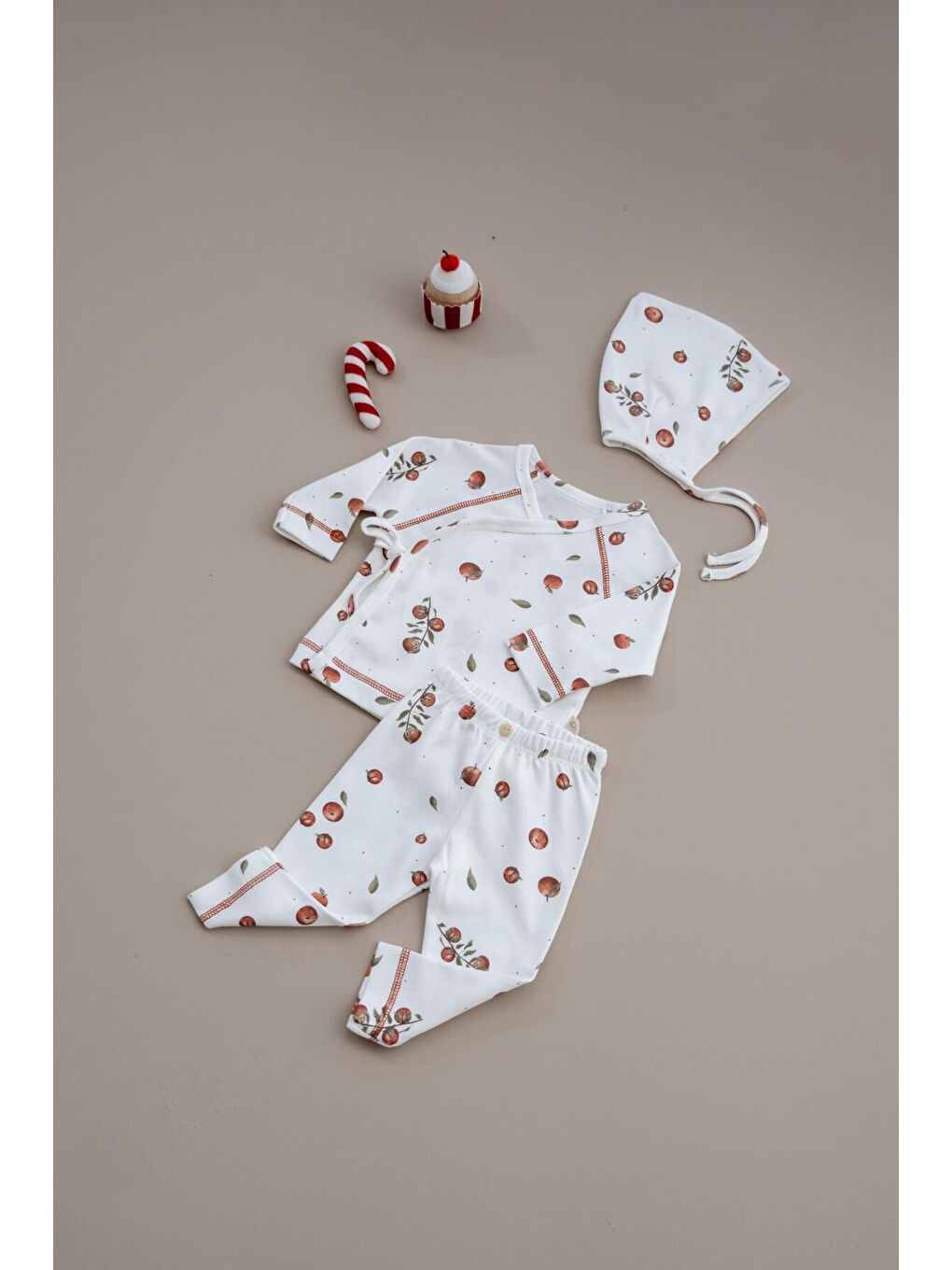 Beyaz Elma Baskılı Pure Hug Serisi Kruvaze 3'lü Takım-8