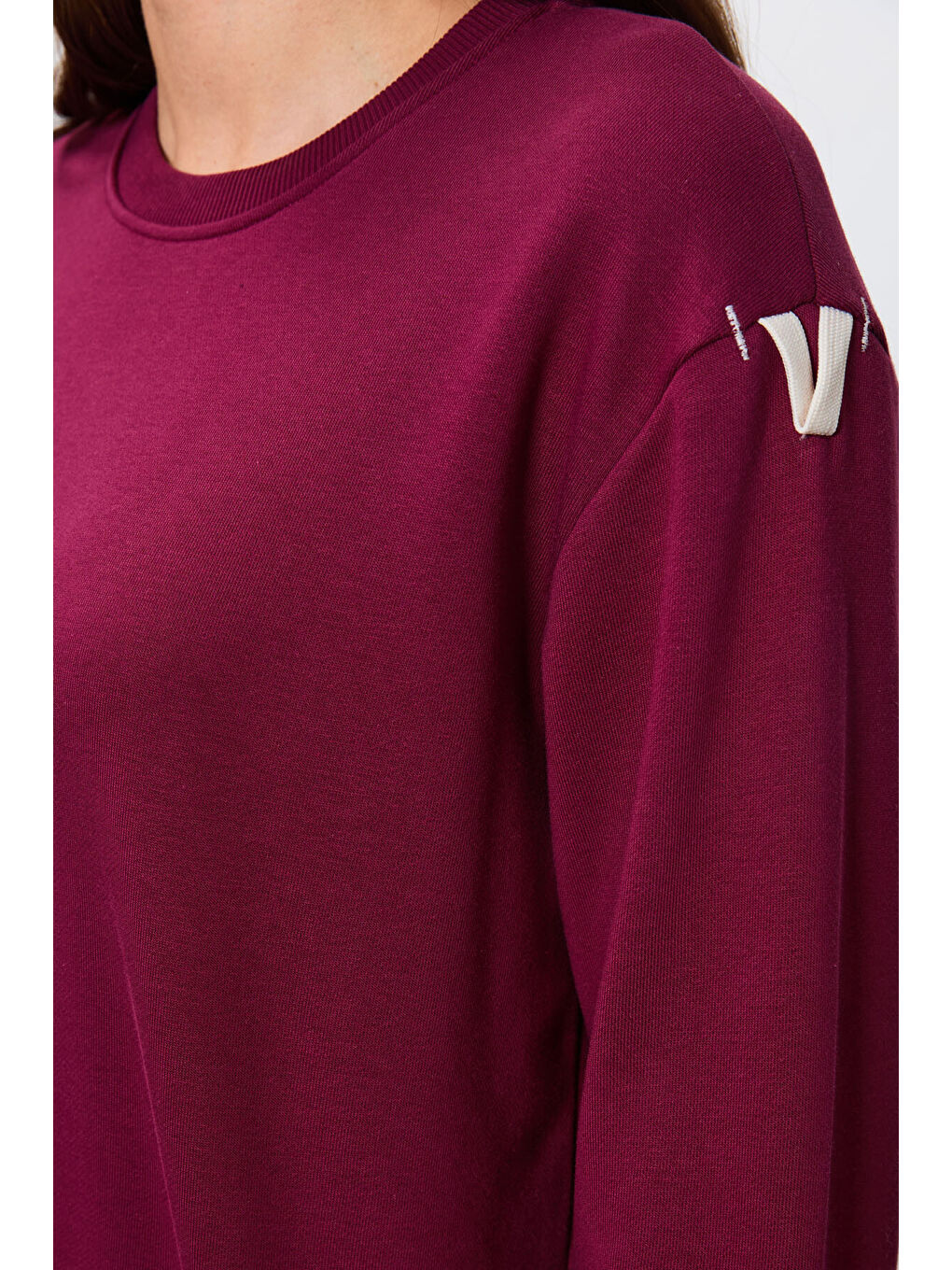 Mor Erguvan Kompakt Pamuklu Kalın Pürüzsüz Dokulu O Yaka Oversize Fit Kadın Eşofman Takım - 95341-3