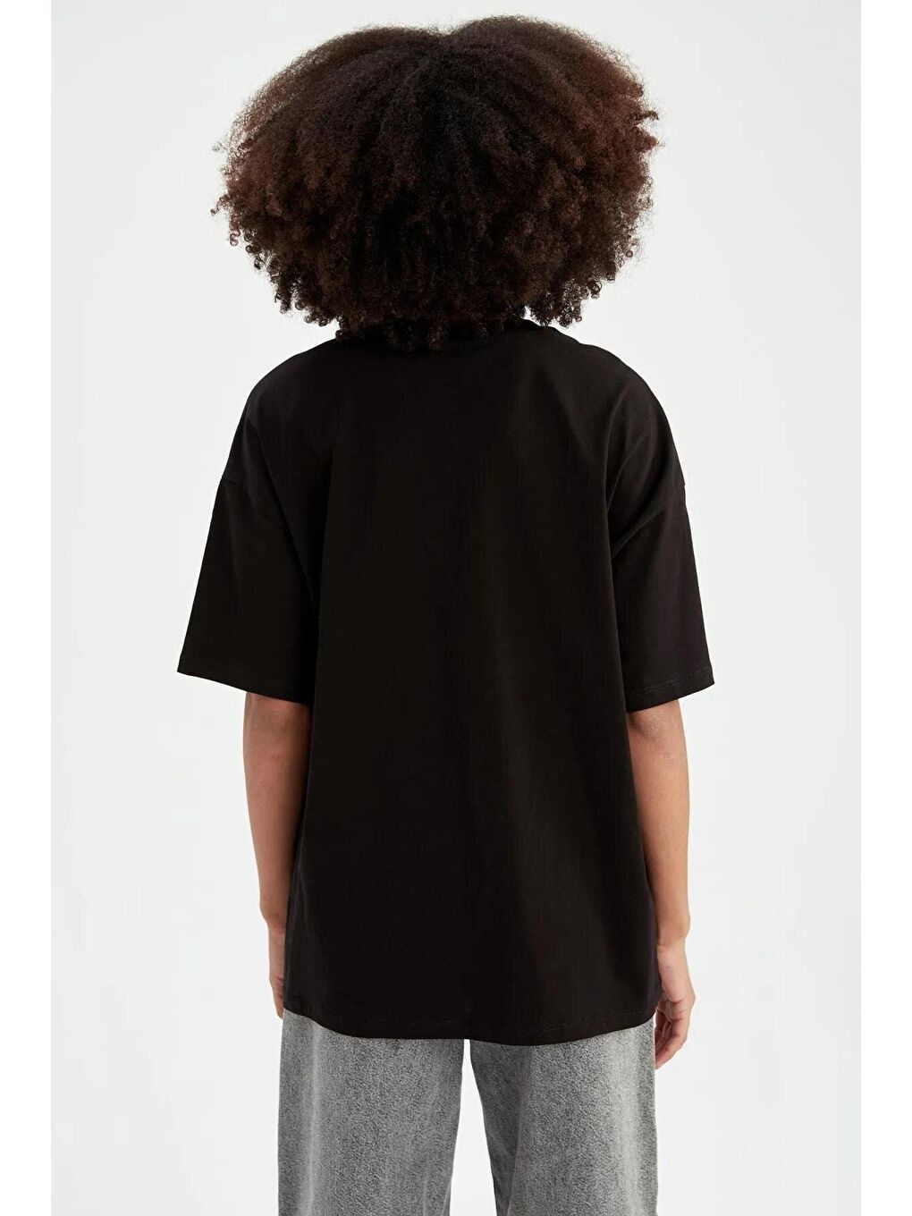 Oversize Fit Pamuklu Kısa Kollu Basic Siyah Tişört-10