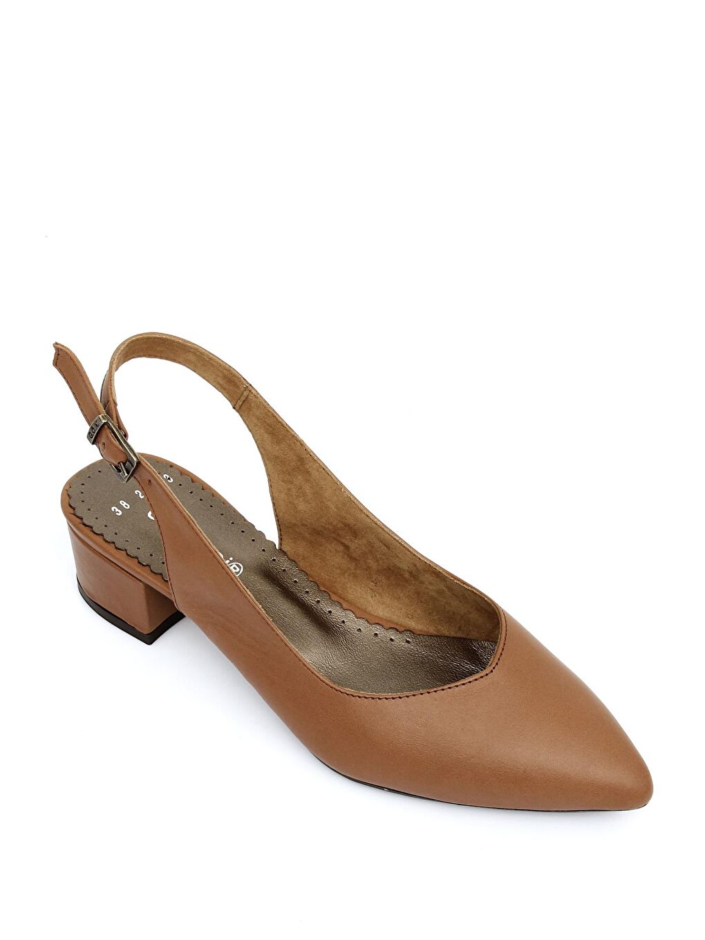 Kahverengi TABA-KAHVERENGİ  Hakiki Deri Sivri Burun Kısa Kalın Topuklu Arkası Açık Kadın Yazlık Ayakkabı 24173-4