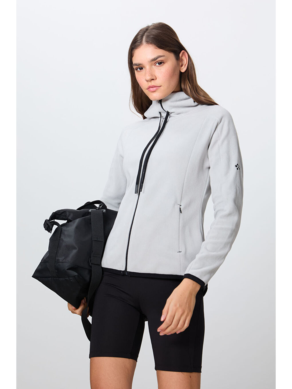 Bej Taş Kalın Yumuşak Dokulu Kapüşonlu Standart Fit Nakışlı Polar Kadın Sweatshirt  97287-3